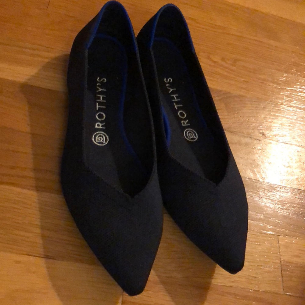 Navy Rothy’s point toe flats